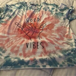 SHEIN Tie-Dye Good Vibes Tee - Blue and Orange